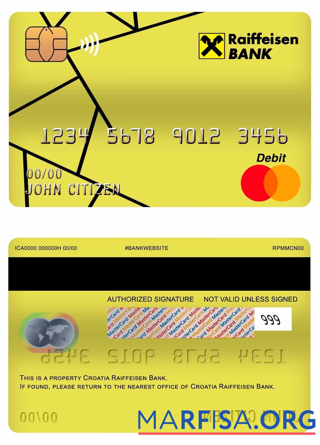Realistic Croatia Raiffeisen bank master debit card sample